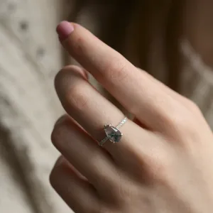 Gold ring with pear moss agate and diamonds EALGA Thumbnail