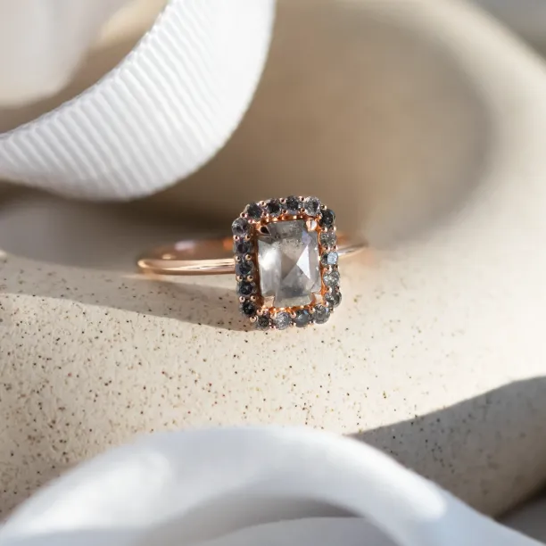 Salt and pepper diamond vintage engagement ring LUCIANA Image