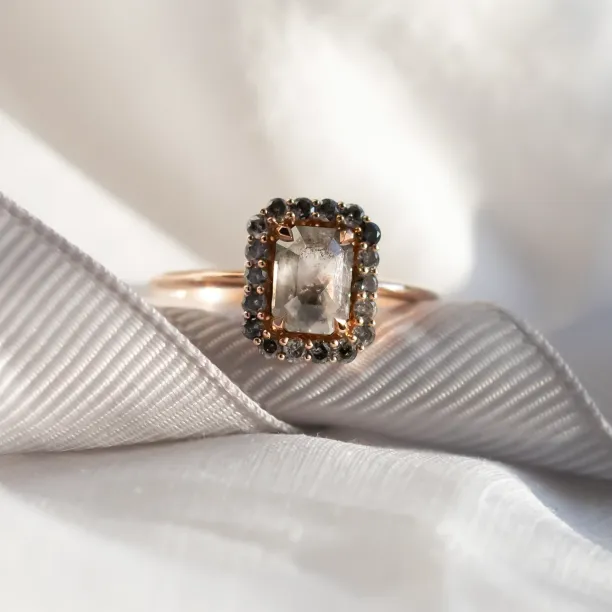 Salt and pepper diamond vintage engagement ring LUCIANA Image