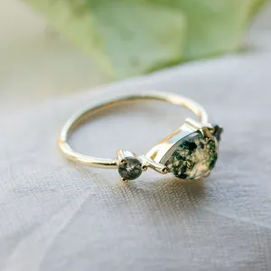Asymmetrical gold ring with moss agates ARTE Thumbnail