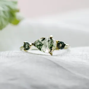 Asymmetrical gold ring with moss agates ARTE Thumbnail