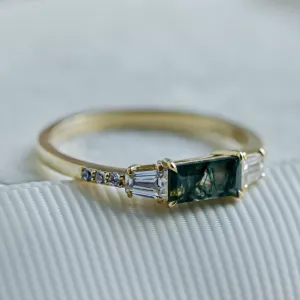 Ring in art deco style with moss agate and moissanites DINETH Thumbnail