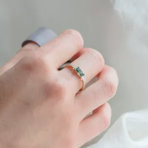 Ring in art deco style with moss agate and moissanites DINETH Thumbnail