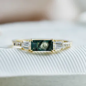 Ring in art deco style with moss agate and moissanites DINETH