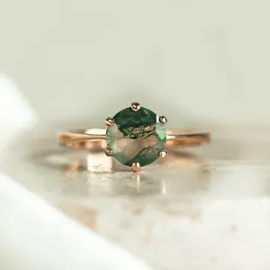 Moss agate gold ring OLLY