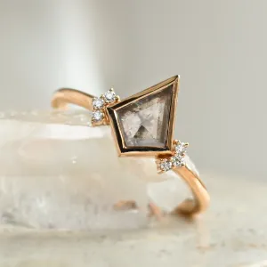 Unusual engagement ring with kite salt and pepper diamond and side diamonds KAREN Thumbnail