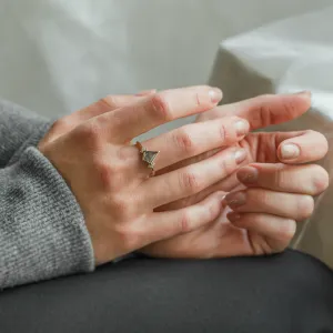 Unusual engagement ring with kite salt and pepper diamond and side diamonds KAREN Thumbnail