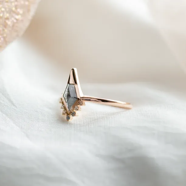 Unusual engagement ring with salt and pepper diamond and side diamonds ADIRA Image