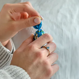 Gold ring with pear blue lab grown diamond and side diamonds AZURE Thumbnail