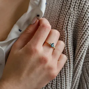 Gold ring with pear blue lab grown diamond and side diamonds AZURE Thumbnail