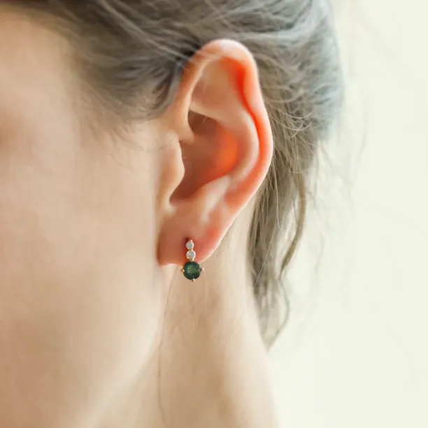 Simple gold earrings with moss agates and diamonds LILIBET Image
