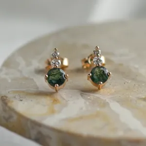 Simple gold earrings with moss agates and diamonds LILIBET