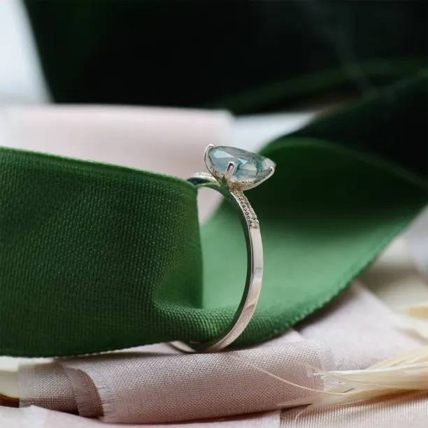 Mossagate engagement ring with diamonds MARTINA Image