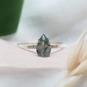 Mossagate engagement ring with diamonds MARTINA Thumbnail