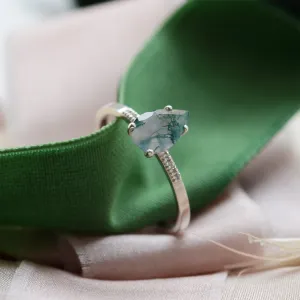 Mossagate engagement ring with diamonds MARTINA Thumbnail