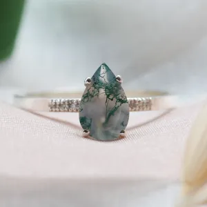 Mossagate engagement ring with diamonds MARTINA