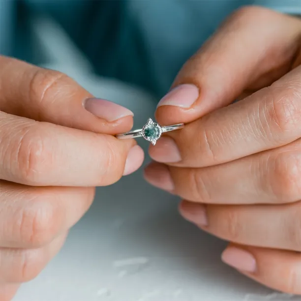 Unusual engagement ring with moss agate and diamonds ALBA Image