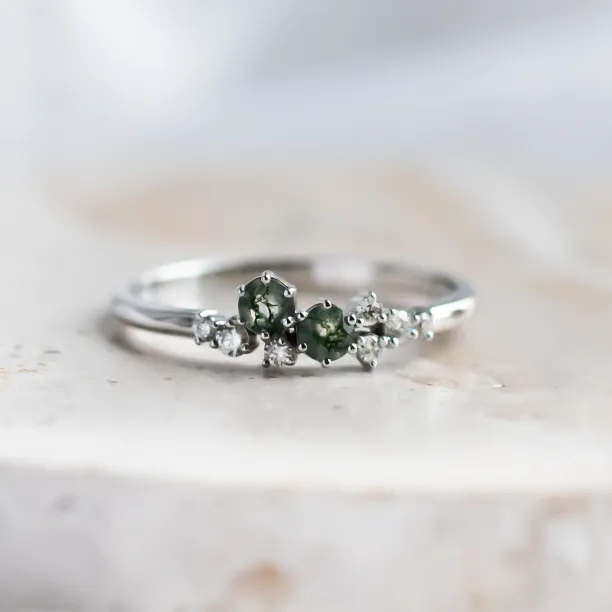 Cluster moss agate and diamond ring CLARION Image