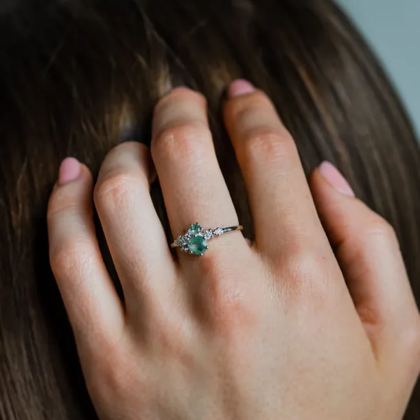 Cluster ring with moss agate and diamonds FANTASY Image