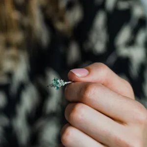Cluster ring with moss agate and diamonds FANTASY Thumbnail
