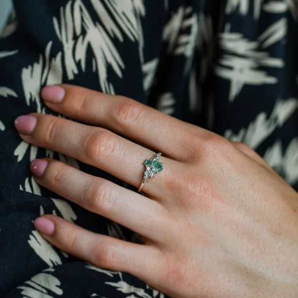 Cluster ring with moss agate and diamonds FANTASY Image