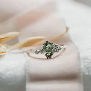 Cluster ring with moss agate and diamonds FANTASY Thumbnail