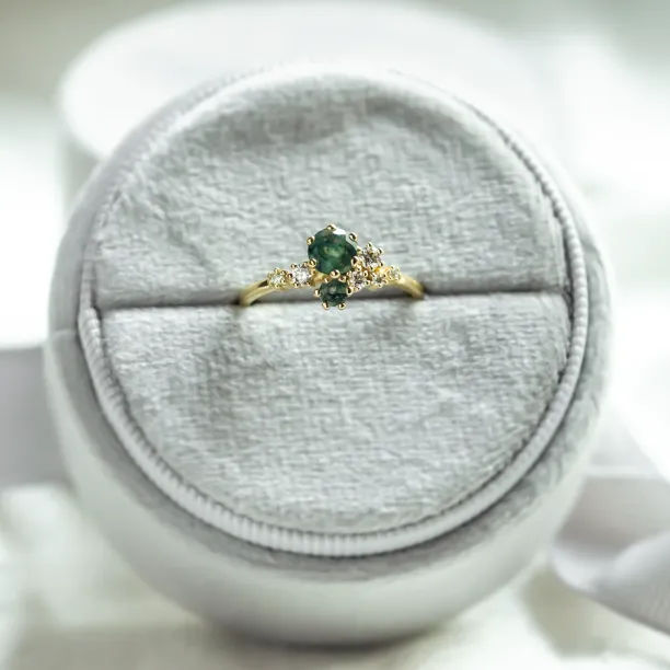 Cluster ring with moss agate and diamonds FANTASY Image
