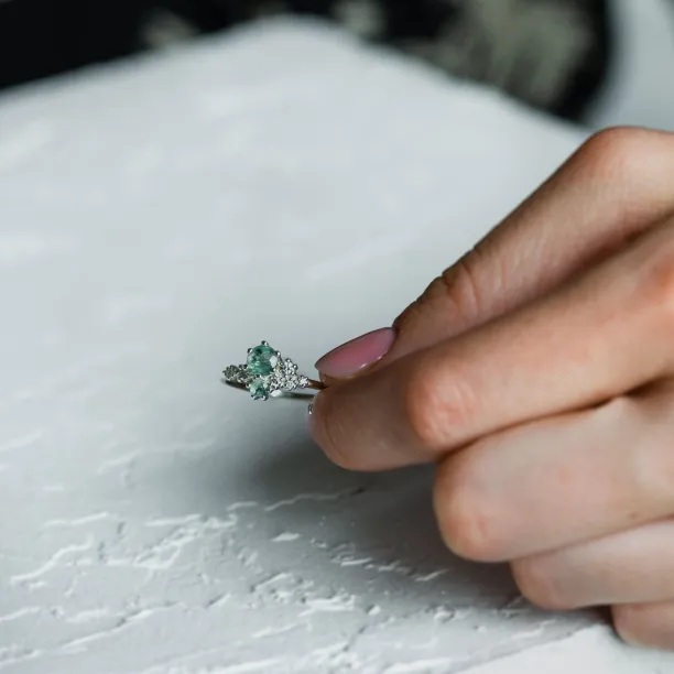 Cluster ring with moss agate and diamonds FANTASY Image