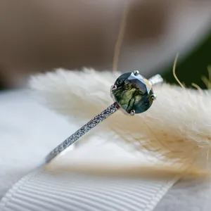 Gold engagement ring with moss agate and moissanites ARWEN Thumbnail