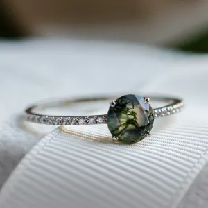 Gold engagement ring with moss agate and moissanites ARWEN Thumbnail