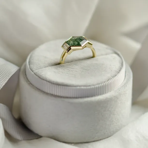 Original ring with moss agate and moissanites CALEN Image