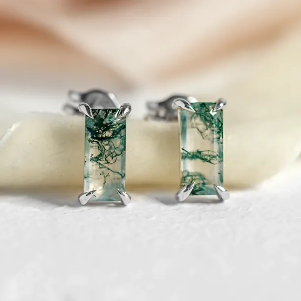 Gold baguette moss agate earrings ANDUINA Image