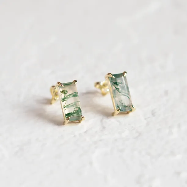 Gold baguette moss agate earrings ANDUINA Image
