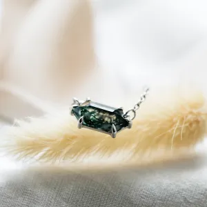 Gold necklace with hexagon moss agate VALINOR