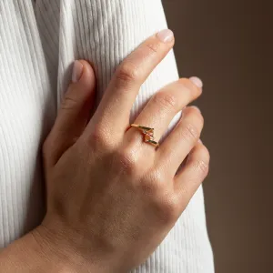 Gold ring with orange and white lab grown diamnods PESCA