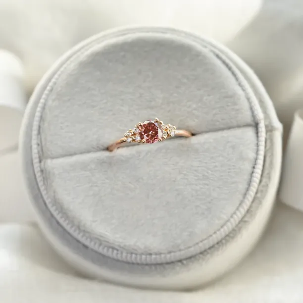 Pink lab grown diamond and natural diamond engagement ring EDDY Image