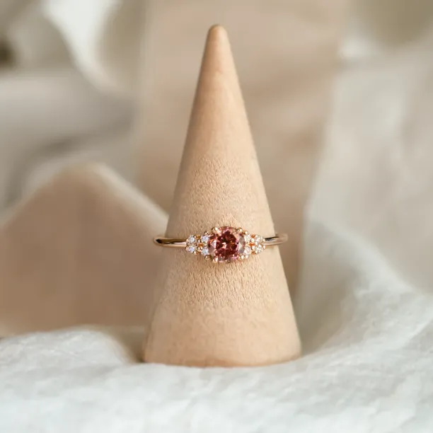 Pink lab grown diamond and natural diamond engagement ring EDDY Image