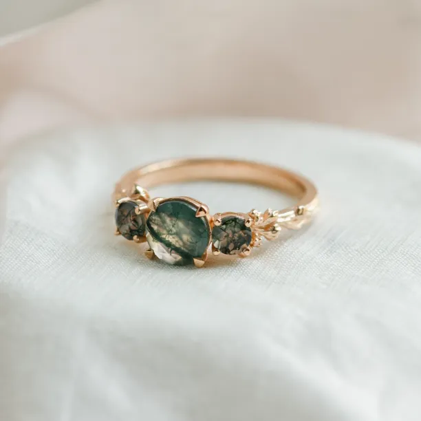 Ring with round green moss agate BACCHUS Image