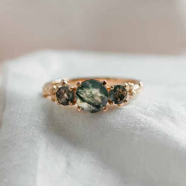 Ring with round green moss agate BACCHUS Image
