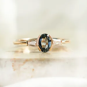 Unique teal sapphire and moissanite ring MAYLA