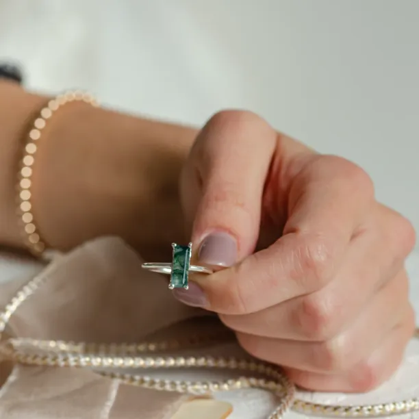 Ring with baguette moss agate ALVA Image