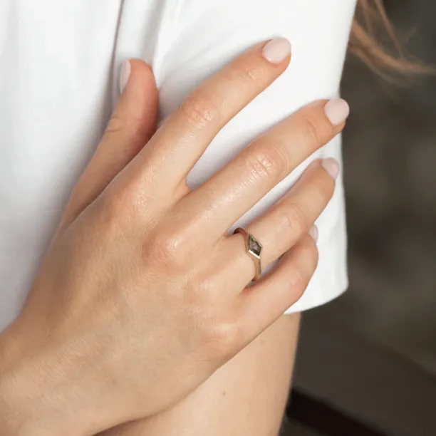 Gold matte ring with kite salt and pepper diamond APEX Image