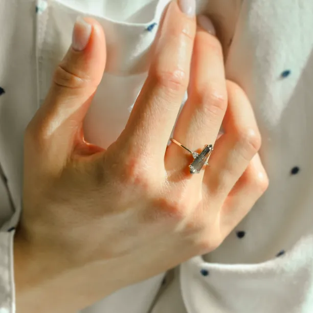 Ring with lab-grown salt and pepper diamond and classic diamonds GOTH Image