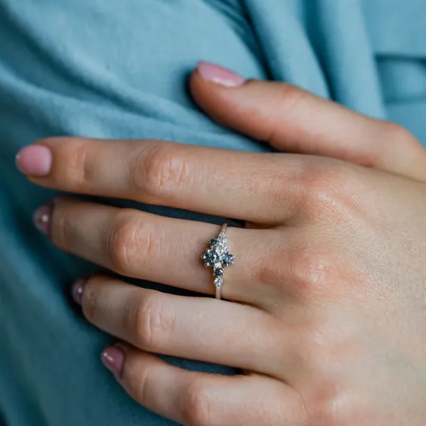 Unusual cluster ring with salt'n'pepper diamonds GEMBA Image