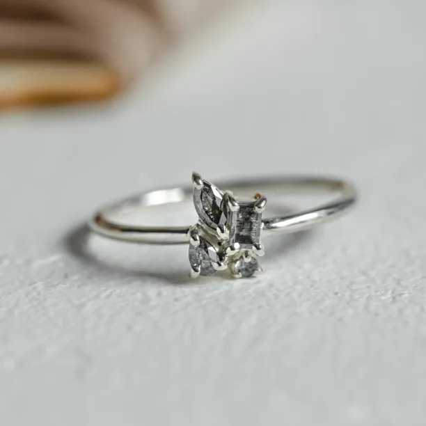 Unusual cluster ring with salt and pepper diamonds TASSIA Image