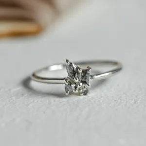 Unusual cluster ring with salt and pepper diamonds TASSIA