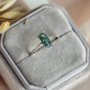 Elegant ring with baguette moss agate FAIRY Thumbnail