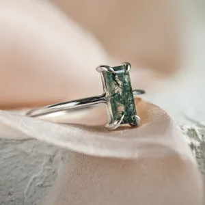 Elegant ring with baguette moss agate FAIRY Thumbnail
