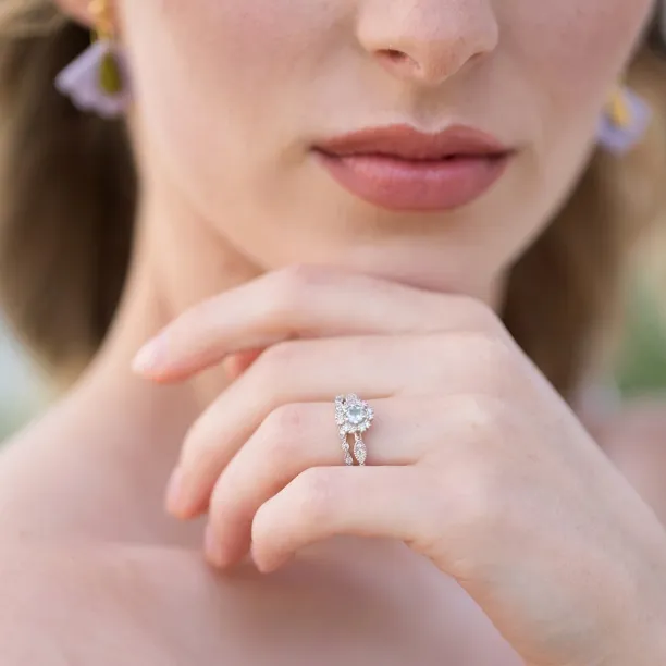 Halo engagement ring with aquamarine and diamonds CALI Image