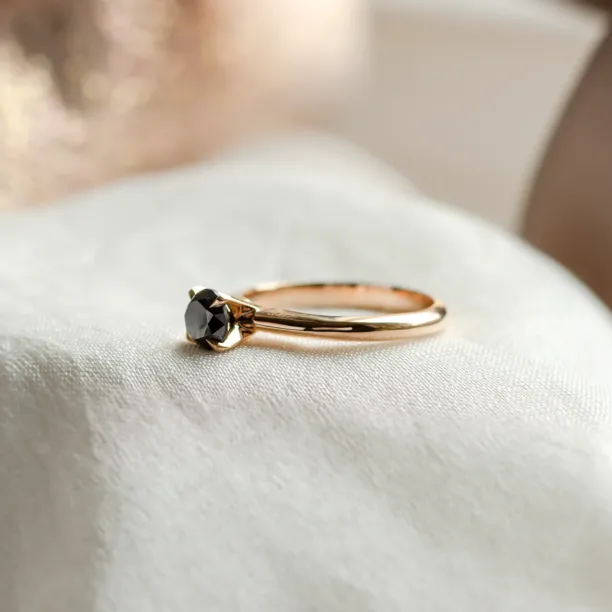 Engagement ring with black diamond FLORA Image